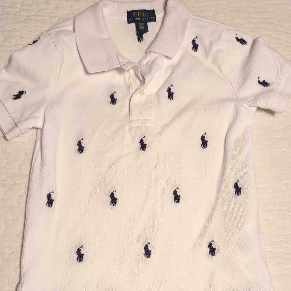 3T Polo by Ralph Lauren Kids White Polo with Navy Accents